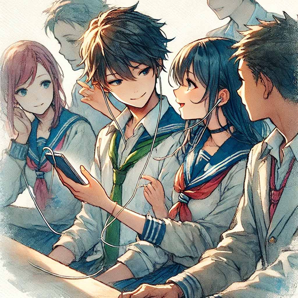 選曲をみんなに聞かせる中学生女子