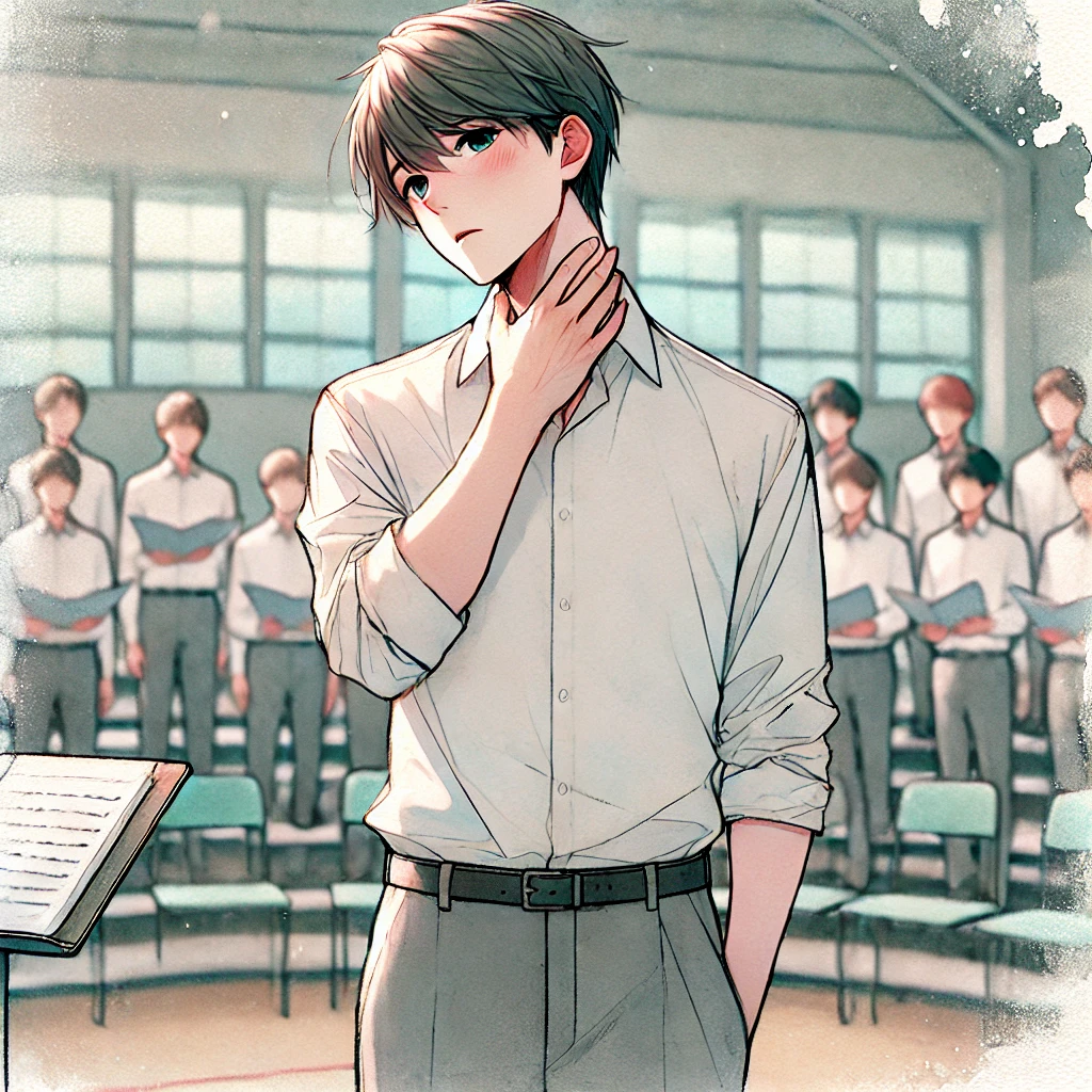 喉を気にしている男子