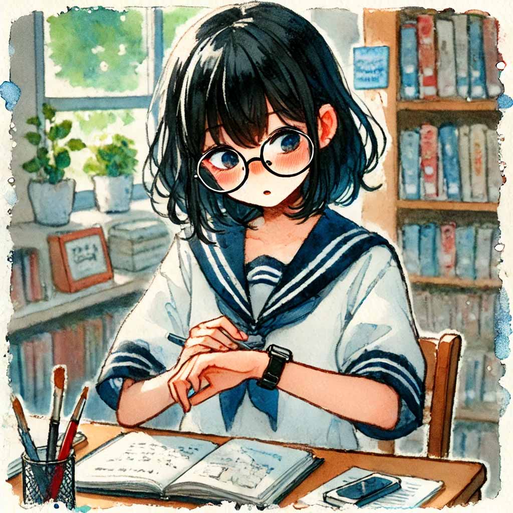 時間を気にしている中学生女子