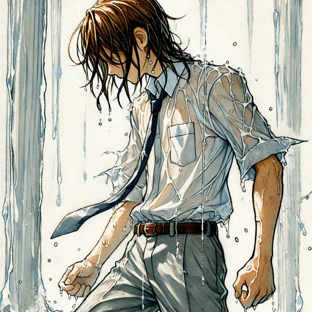 滝に打たれている中学生男子