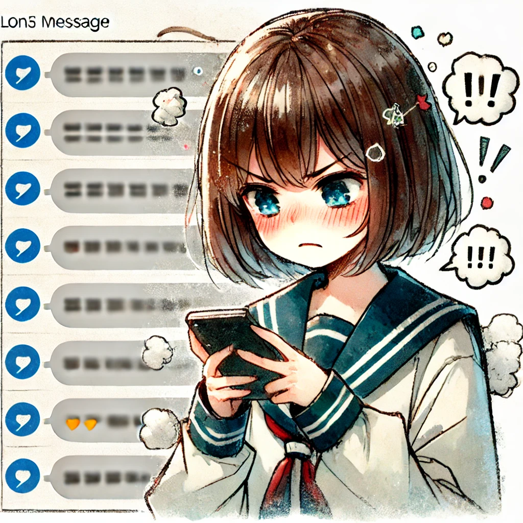 長文に怒っている中学生女子