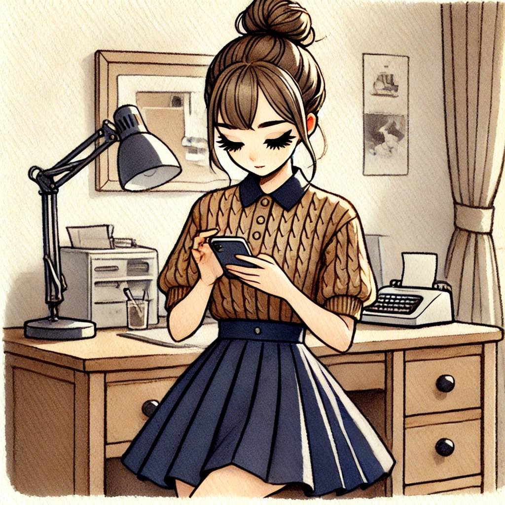 メールを打つ中学生女子