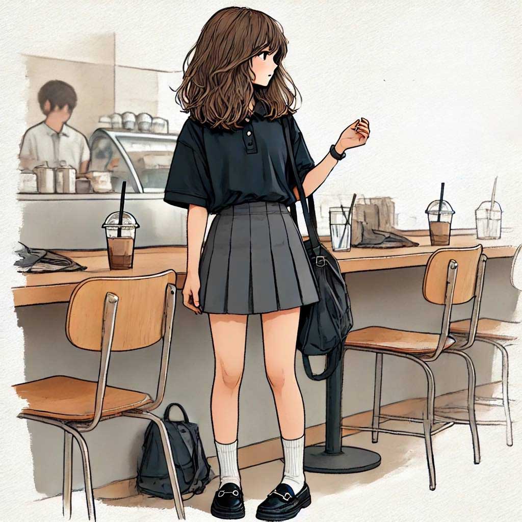 カフェにいる中学生女子