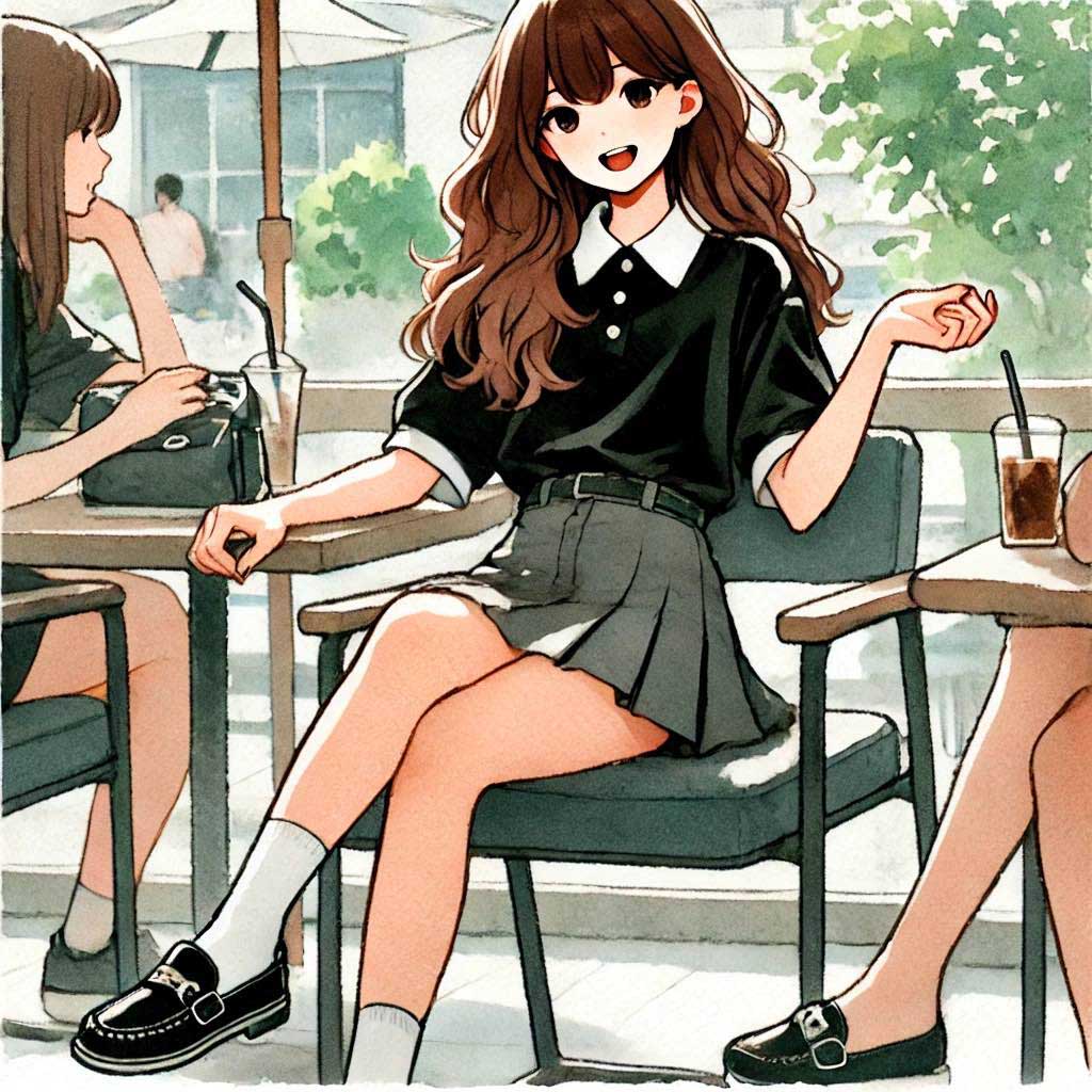 カフェで楽しそうに話す中学生女子