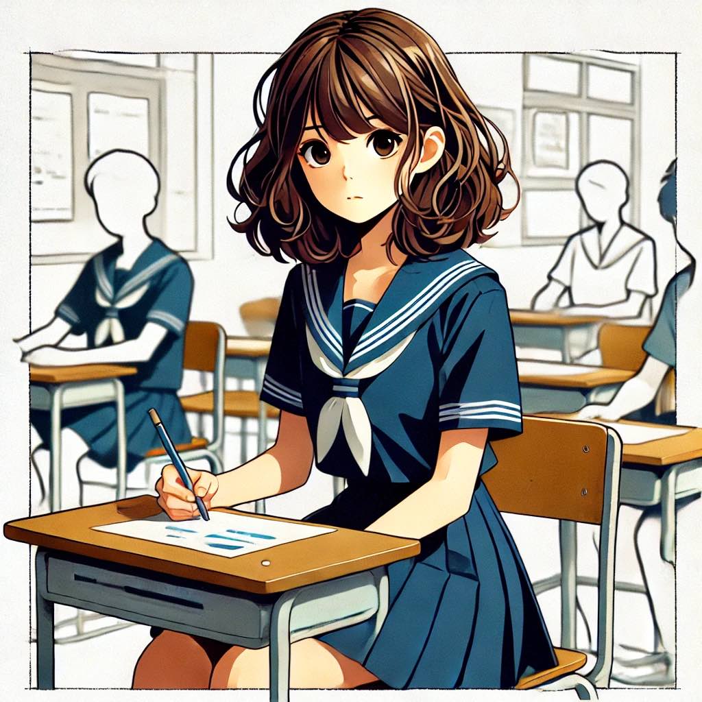 ノートを撮っている中学生女子