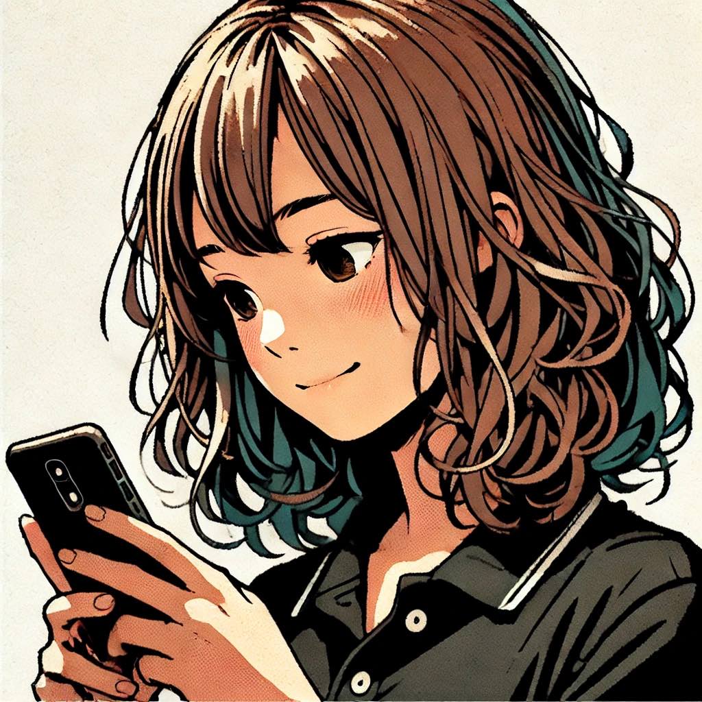 メールに微笑んでいる中学生女子