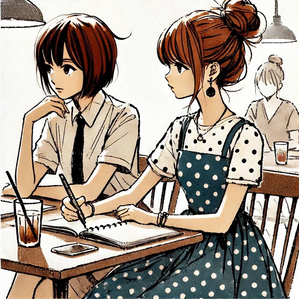 友達と作戦を練る中学生女子