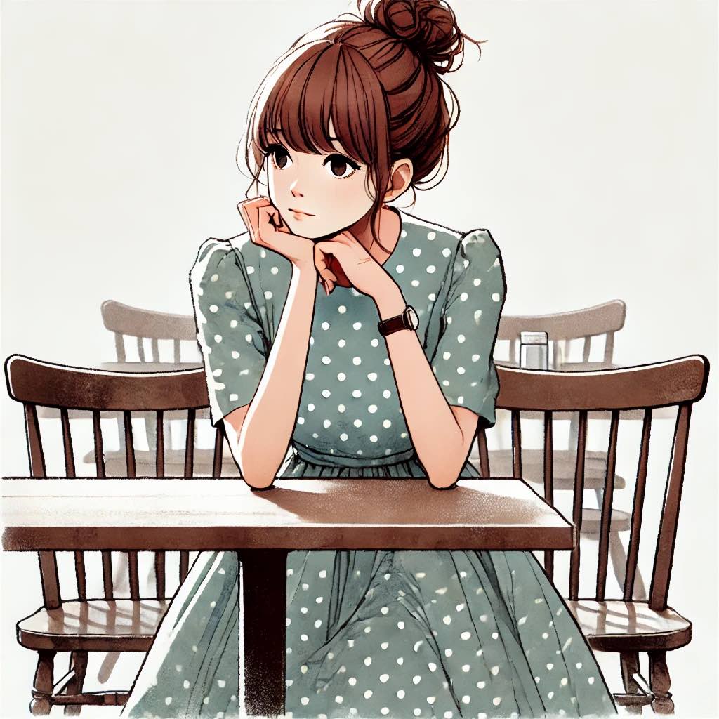 カフェで悩んでいる中学生女子