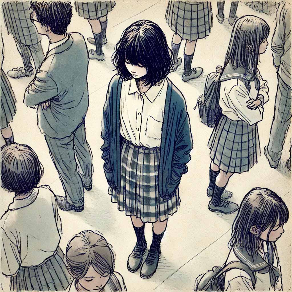 人ボミの中でひとりぼっちの中学生女子