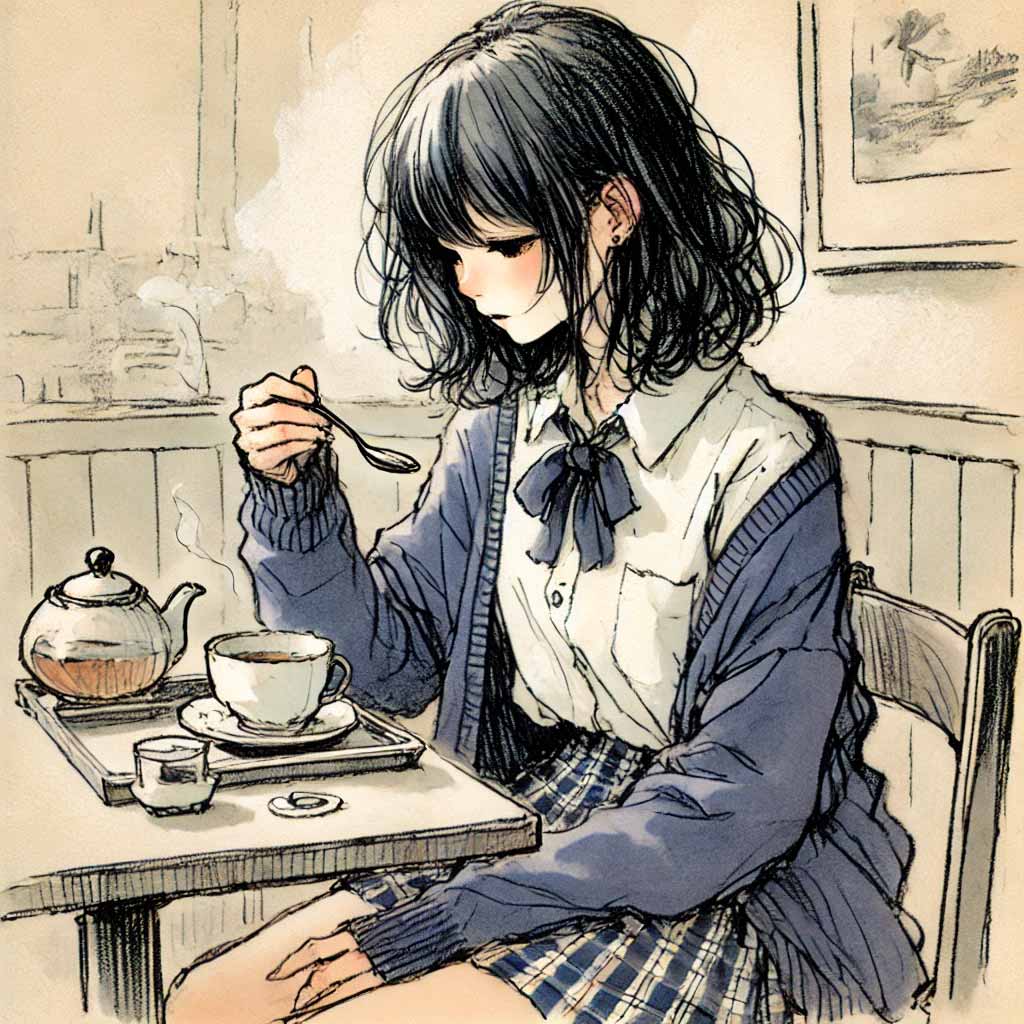 カフェで落ち込む中学生女子
