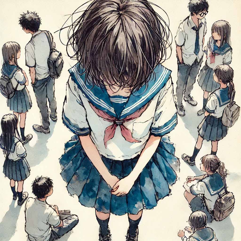 教室で浮いている中学生女子