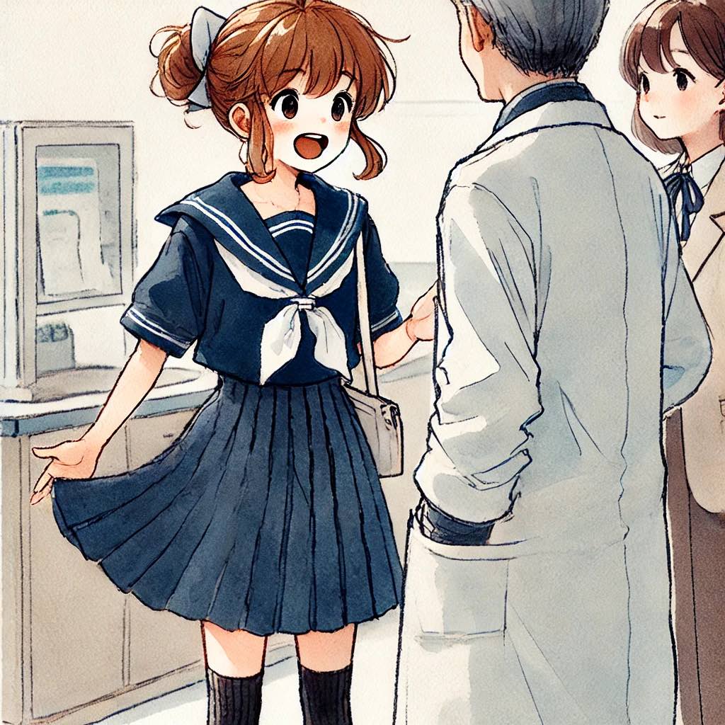学者と話しをしている中学生女子