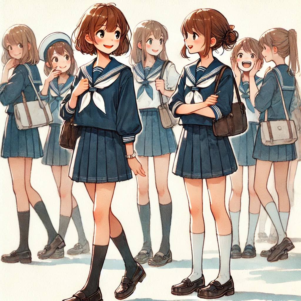 友達と一緒にいる中学生女子