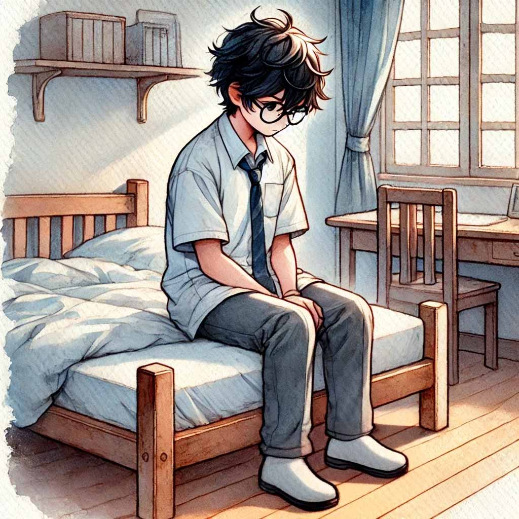 悩んでいる中学生男子