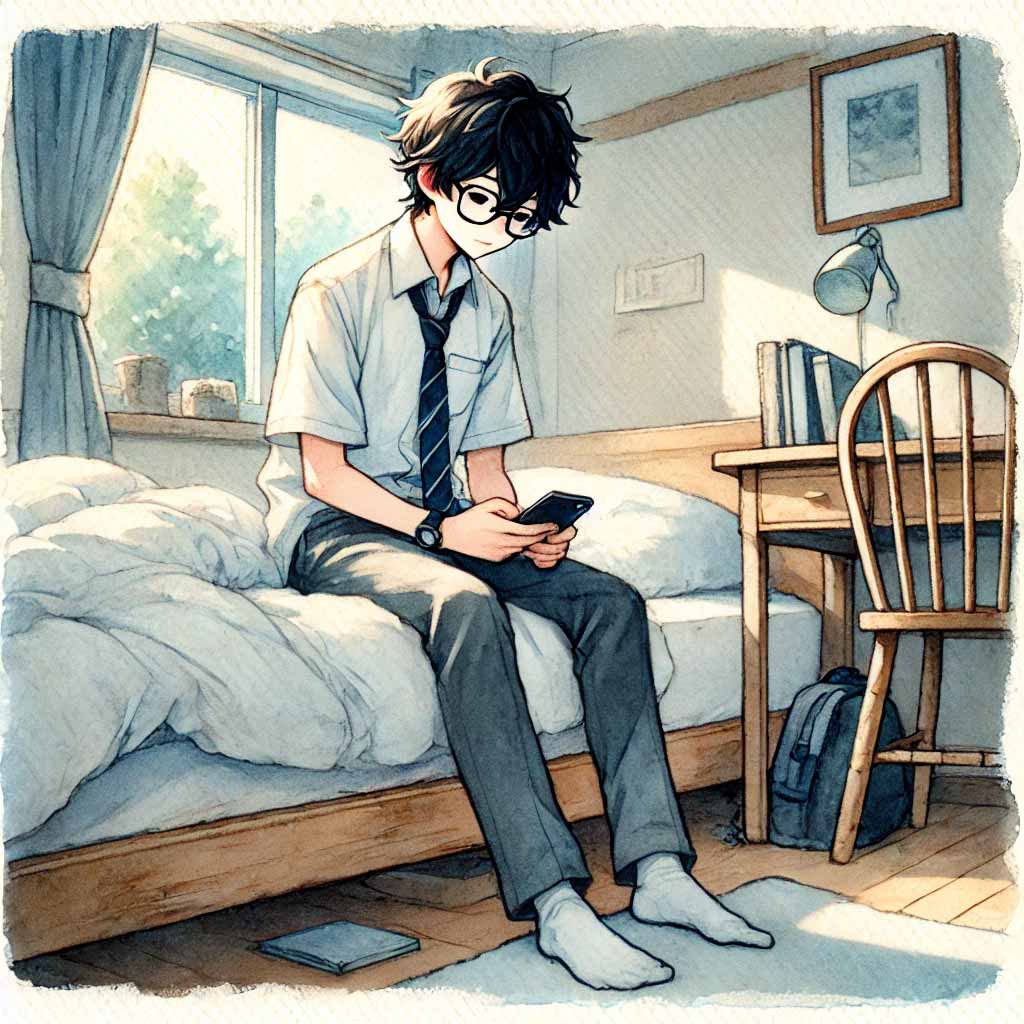 スマホをいじっている男子