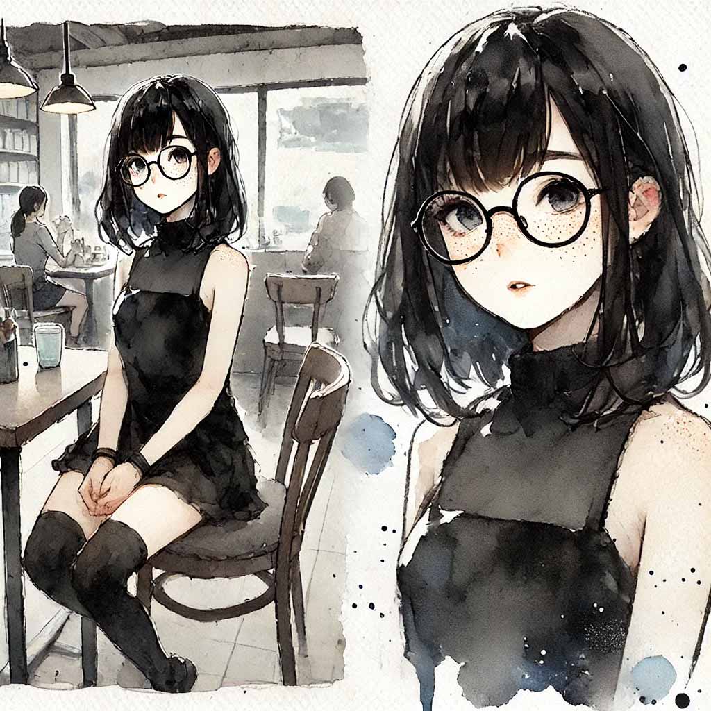 カフェに一人でいる中学生女子
