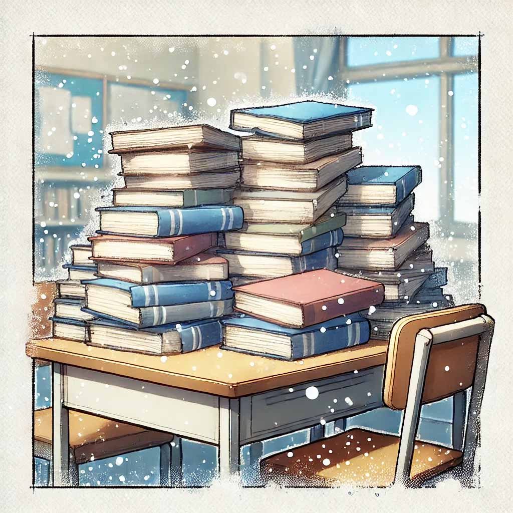 机の上のたくさんの教科書