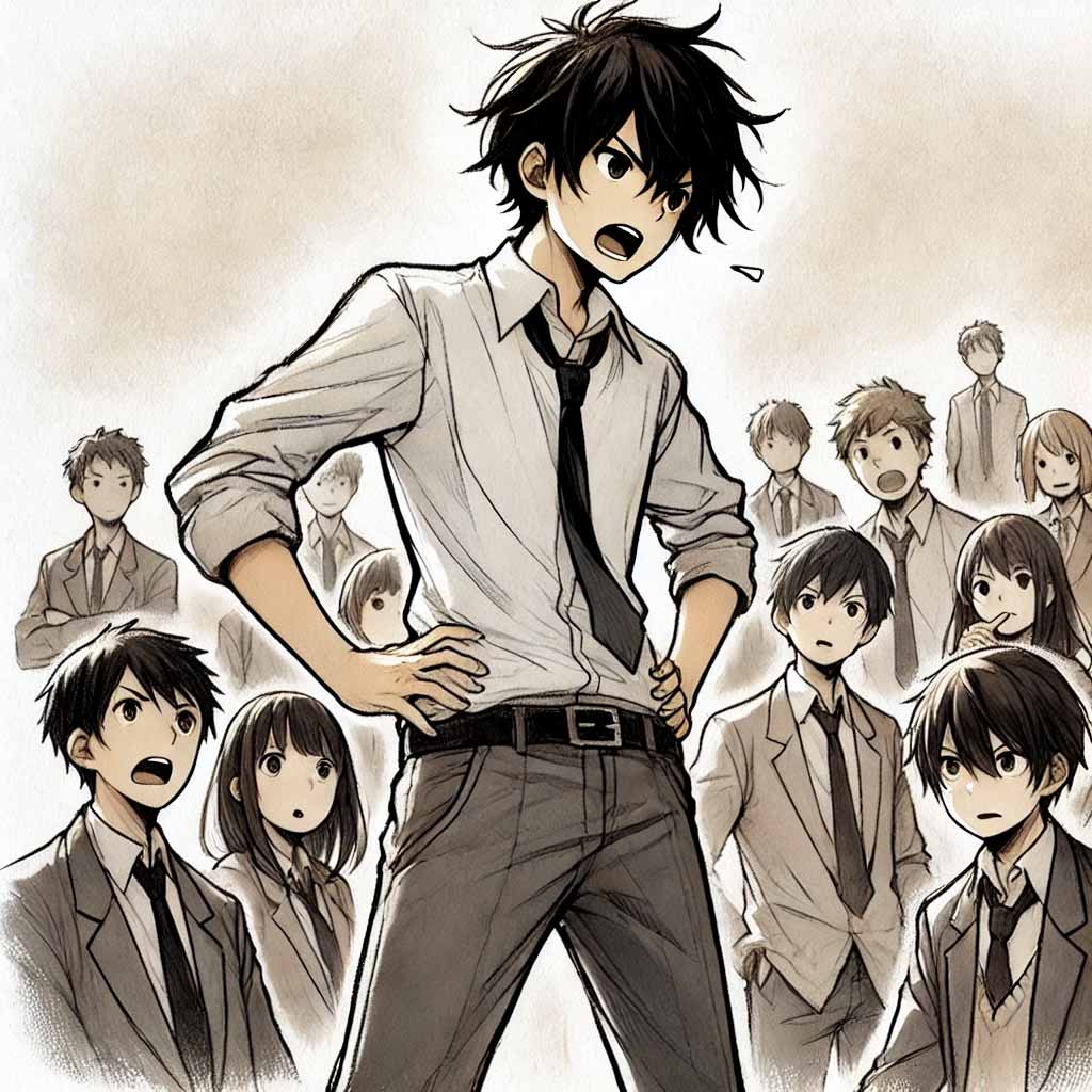 弁舌でみんなをまとめる中学生男子