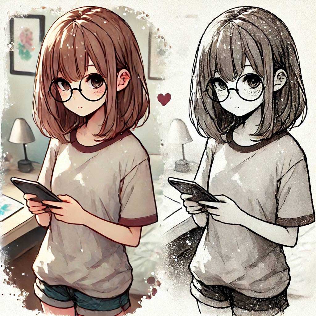 自宅でスマホをいじるスクールカースト３軍の中学生女子