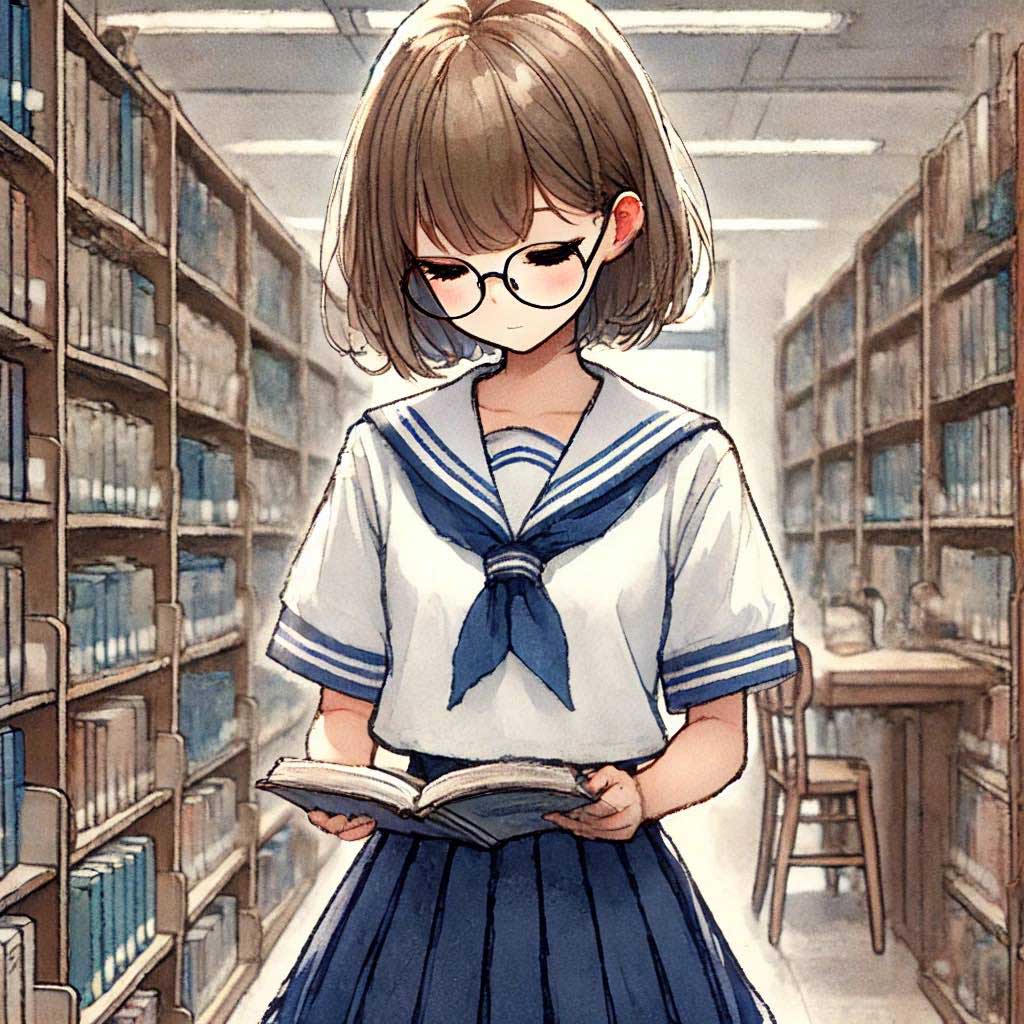 図書館にいるスクールカースト３軍の中学生女子