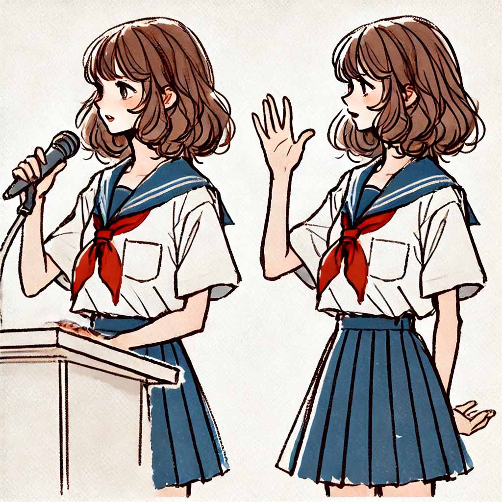 演説する副会長　中学生女子