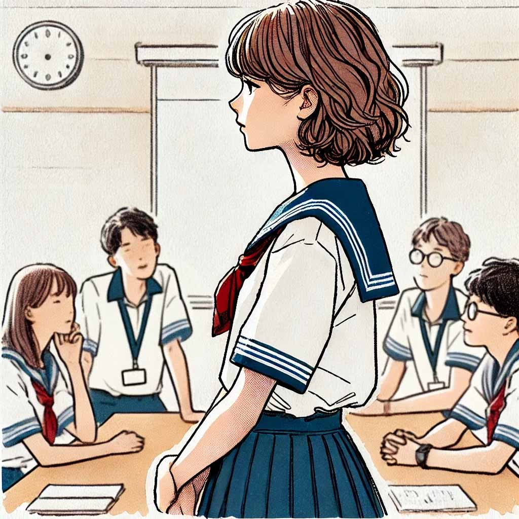 タスクチームと会議中の中学生女子