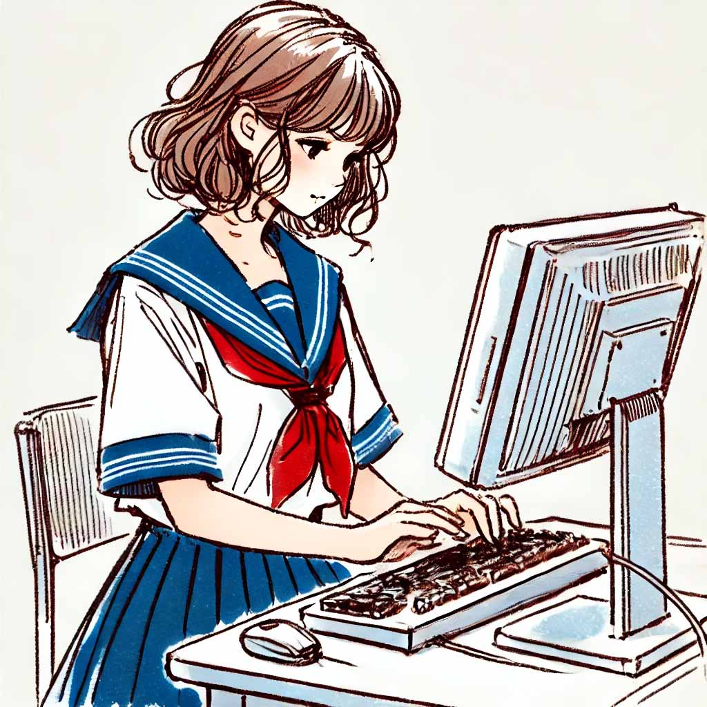 PCを使う中学生女子