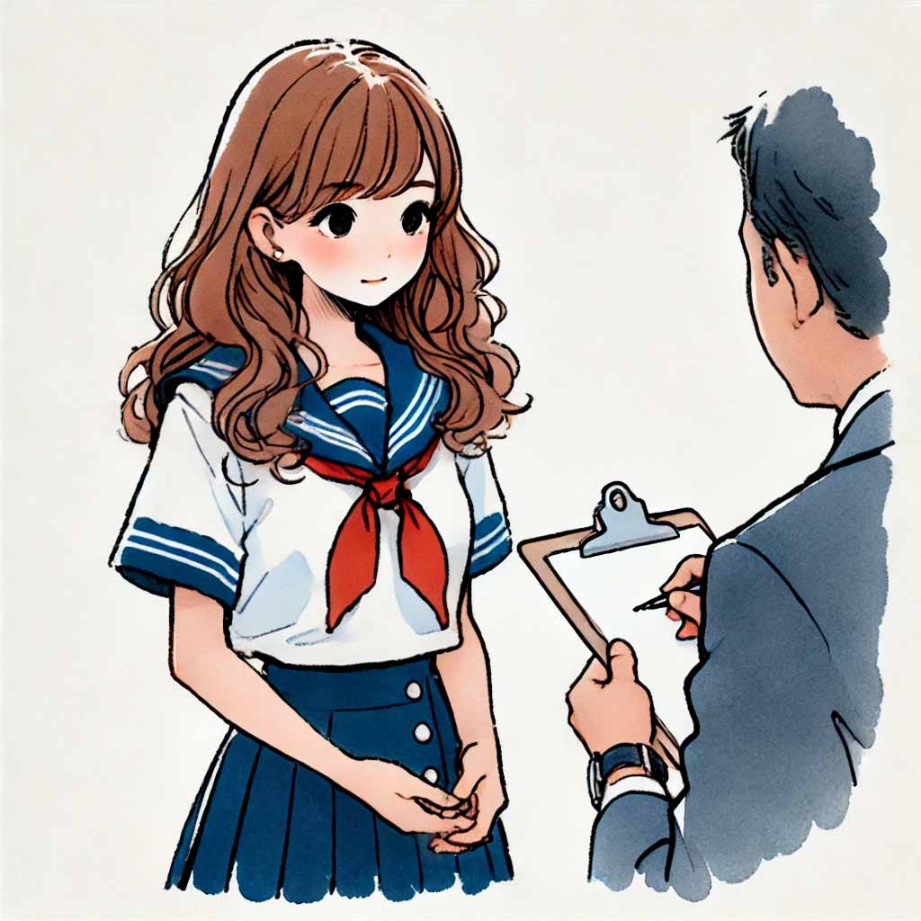 面折を受ける中学生女子