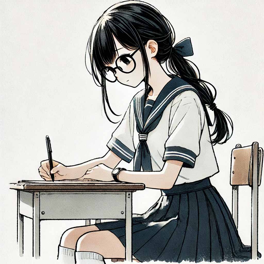 記録をとっている中学生女子