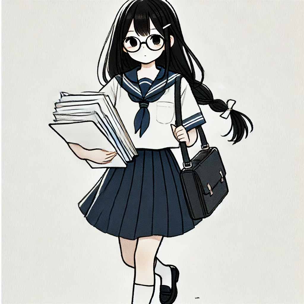 たくさんの資料を持って移動中の中学生女子
