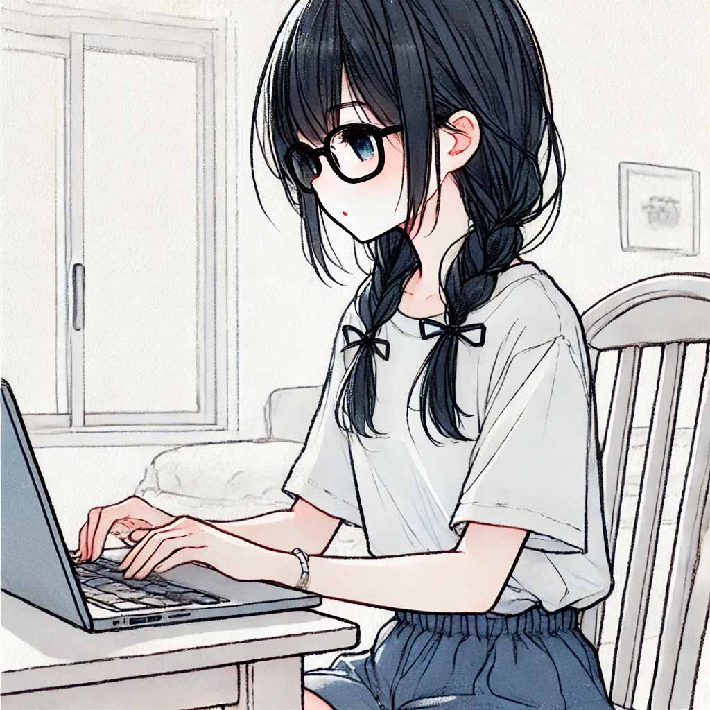 PCに向かっている中学生女子