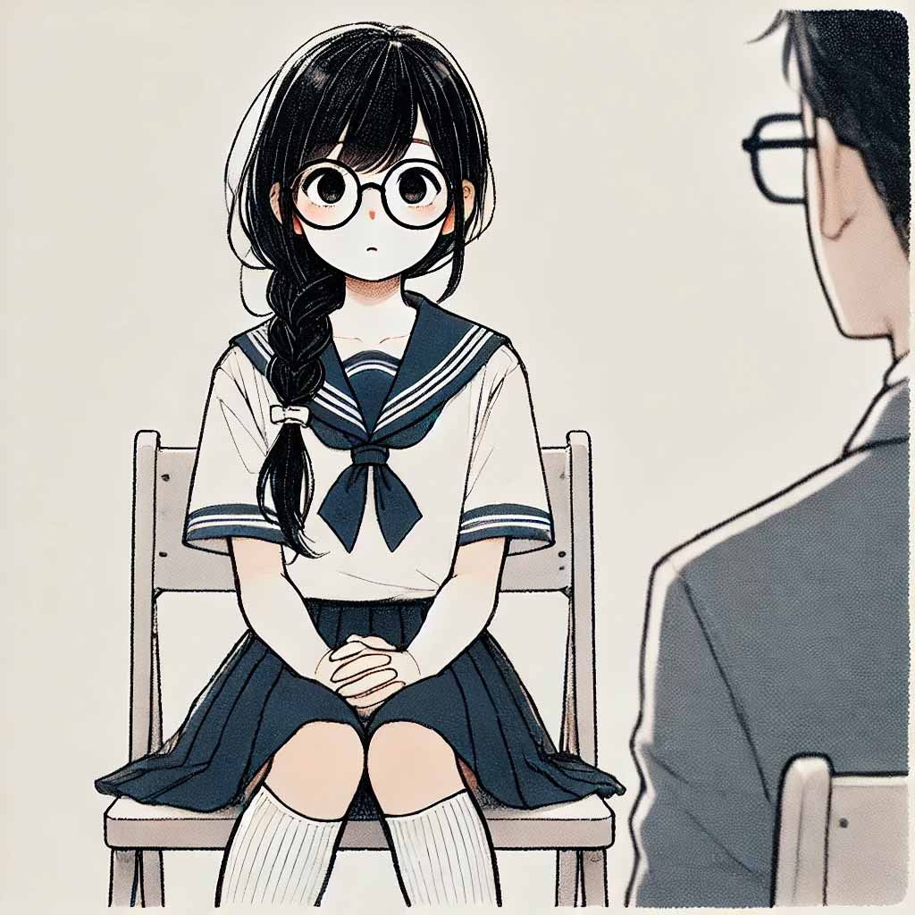 面接を受けている中学生女子