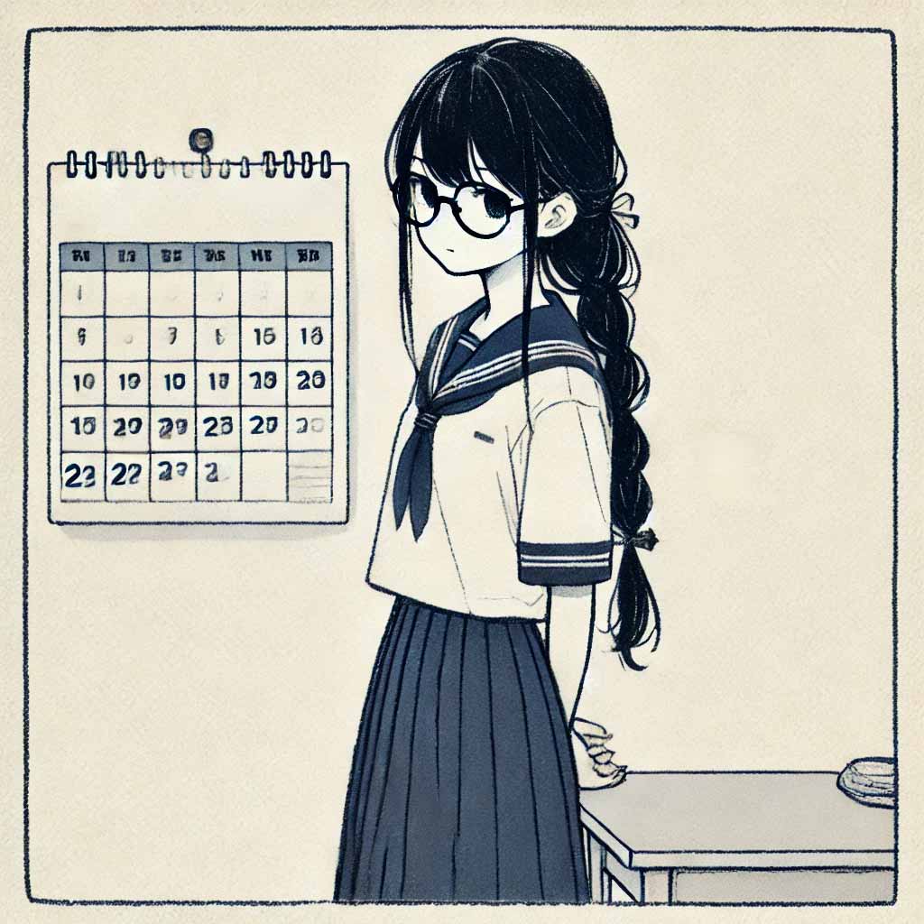 カレンダーをみている中学生女子