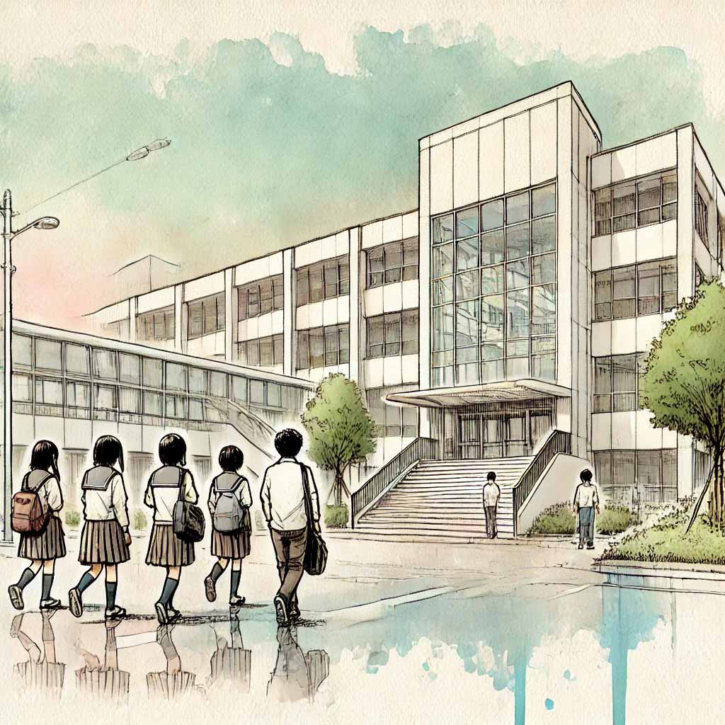 中学校　登校する生徒たち