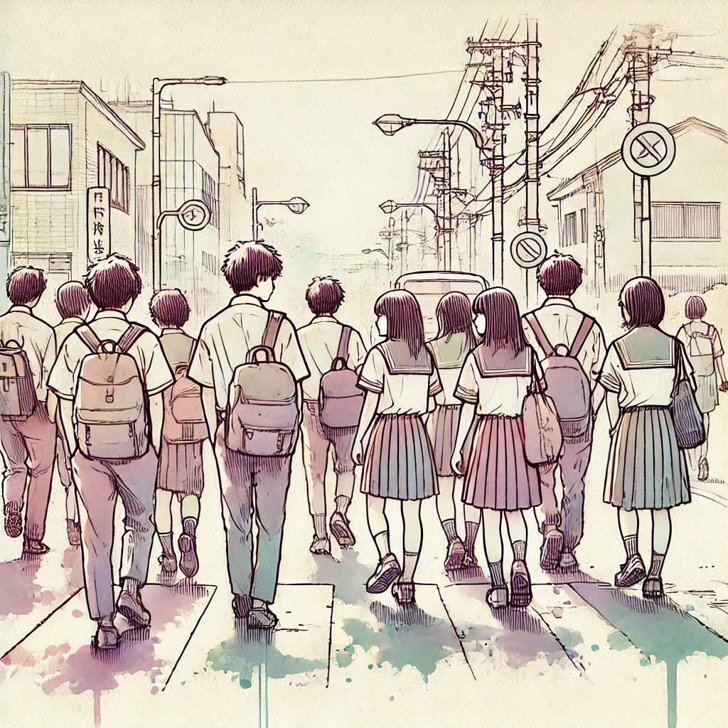 登校する生徒たち