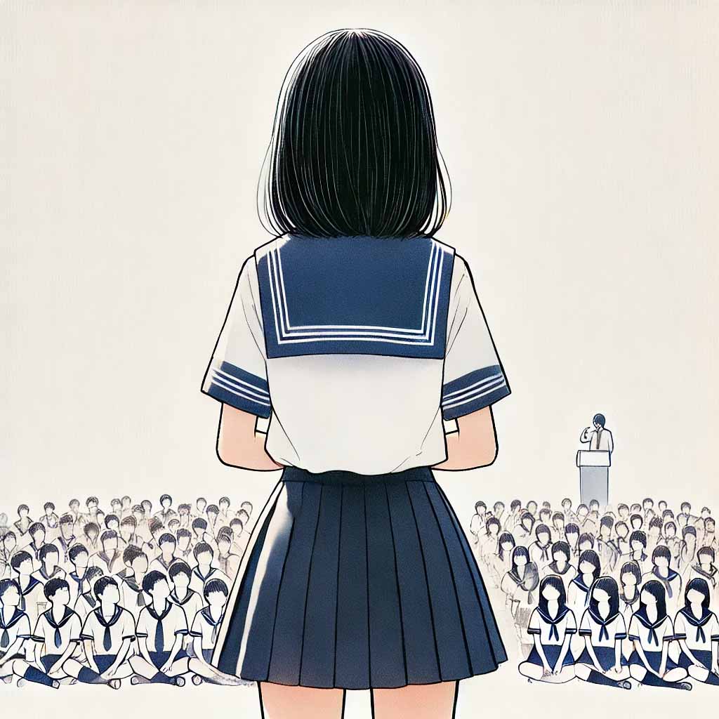 演説中の中学生女子