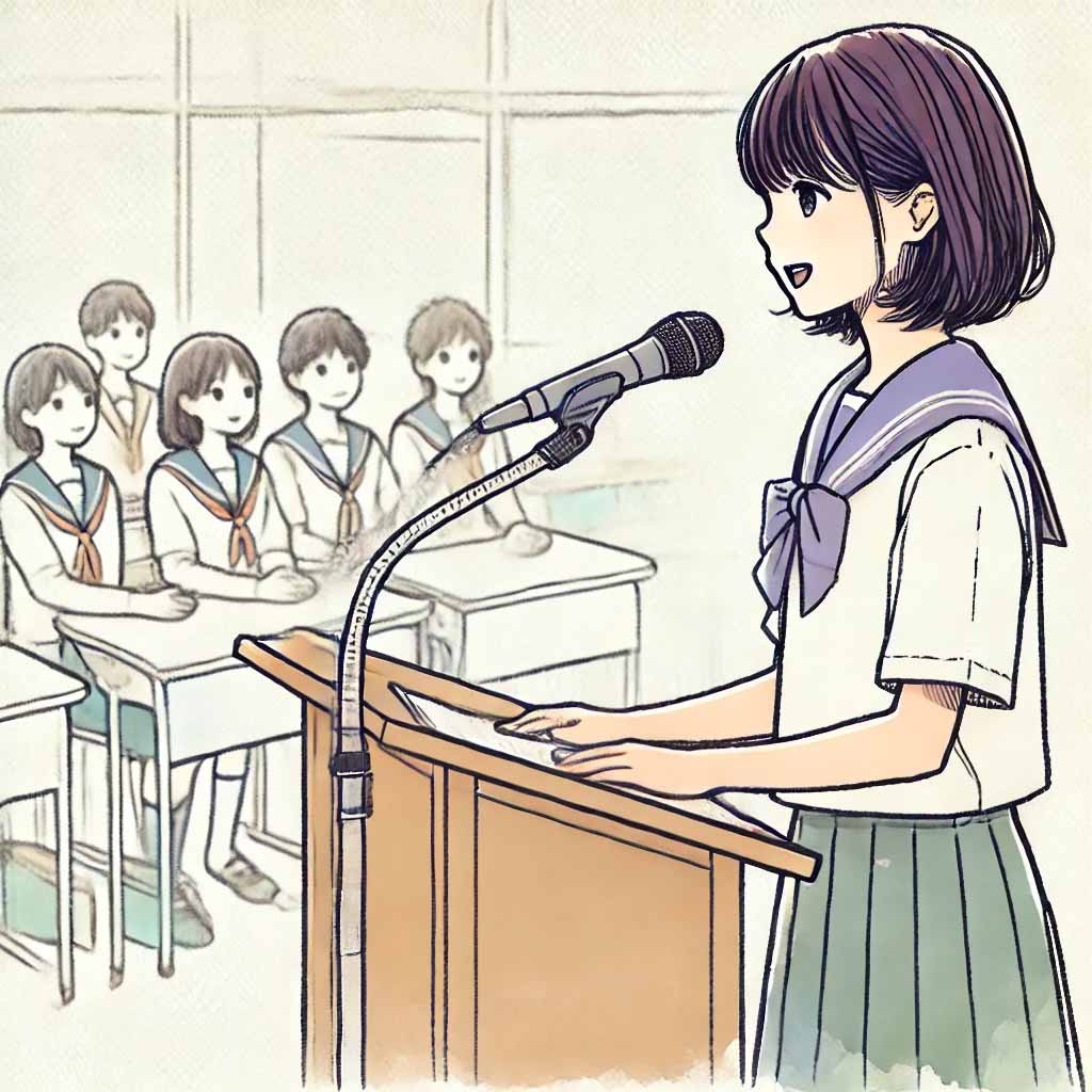 演説中の中学生女子