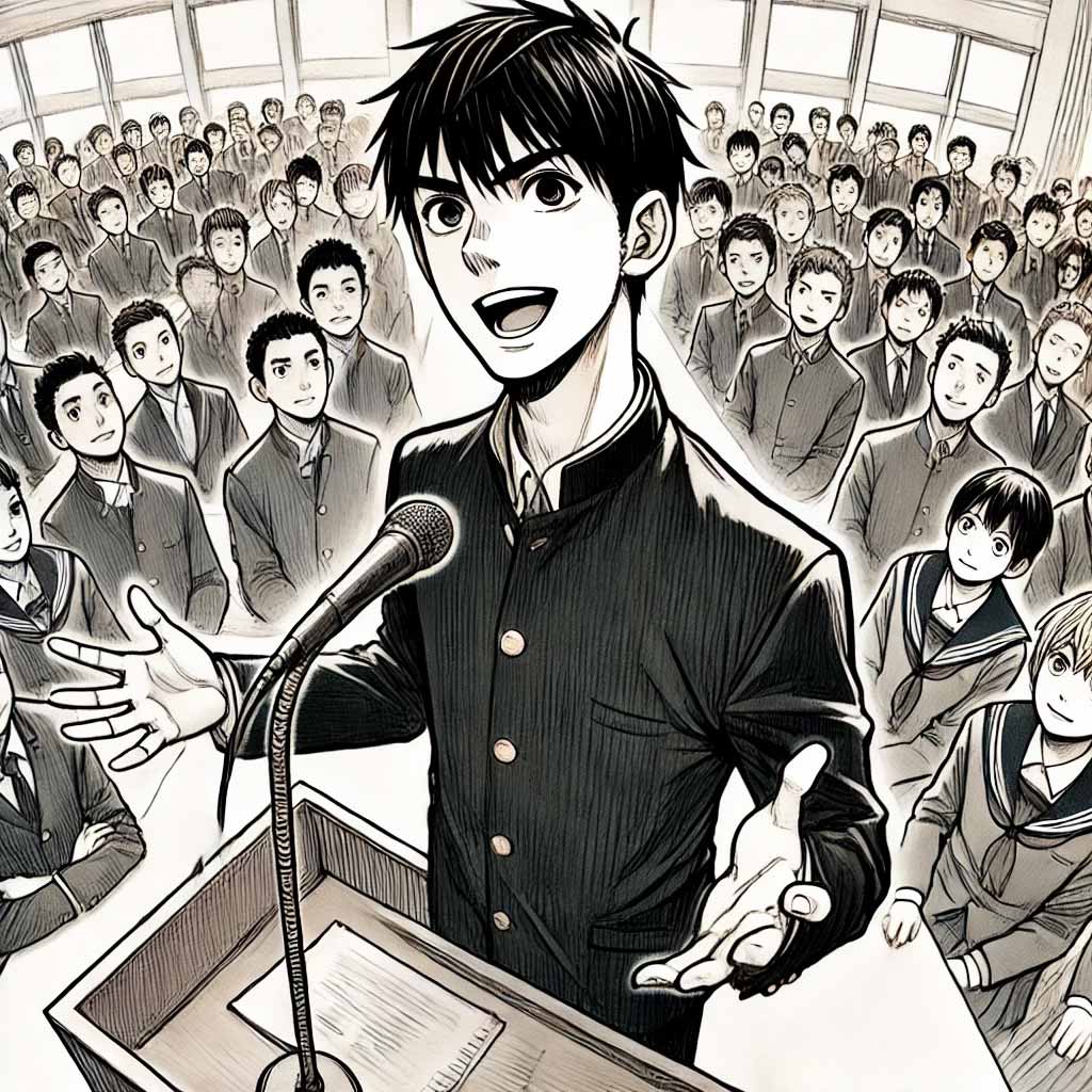演説する中学生男子