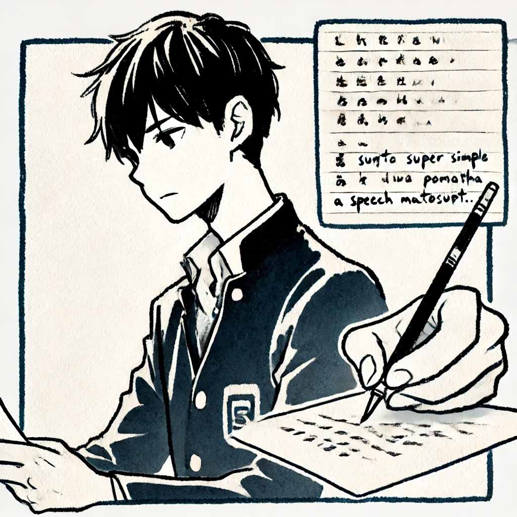 原稿を考えている中学生男子