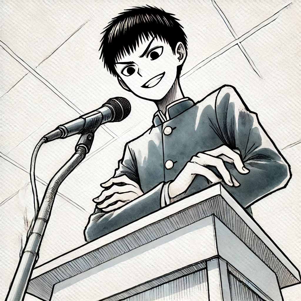 ユーモアを発揮する中学生男子