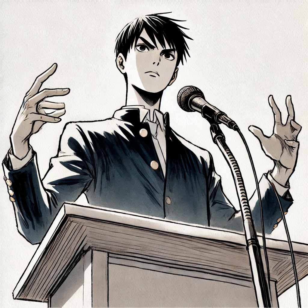 演説している中学生男子