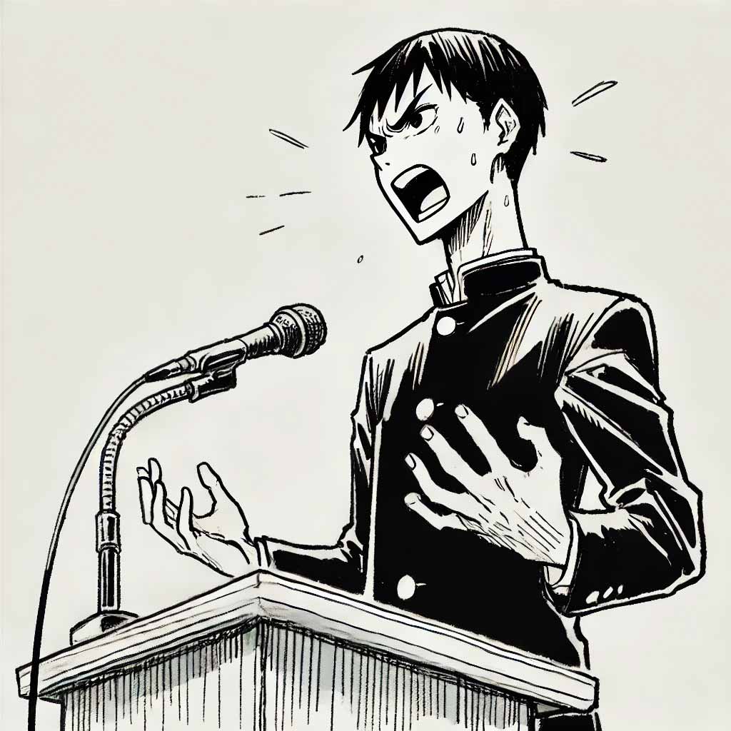 演説する中学生男子