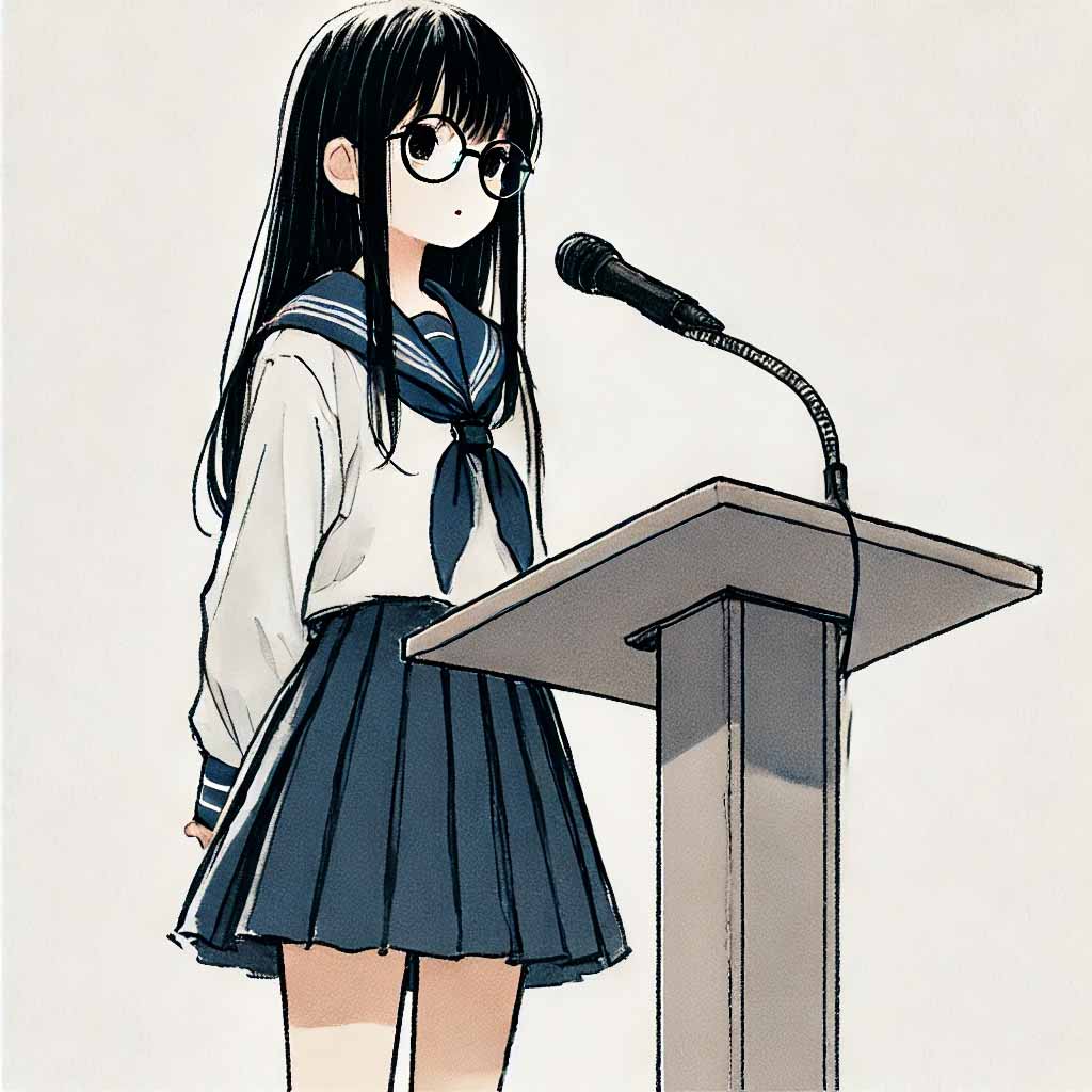 演説している中学生女子