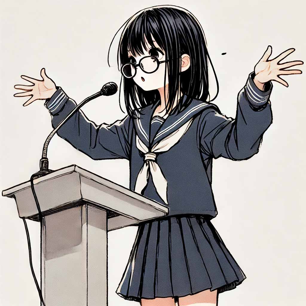 演説している中学生女子