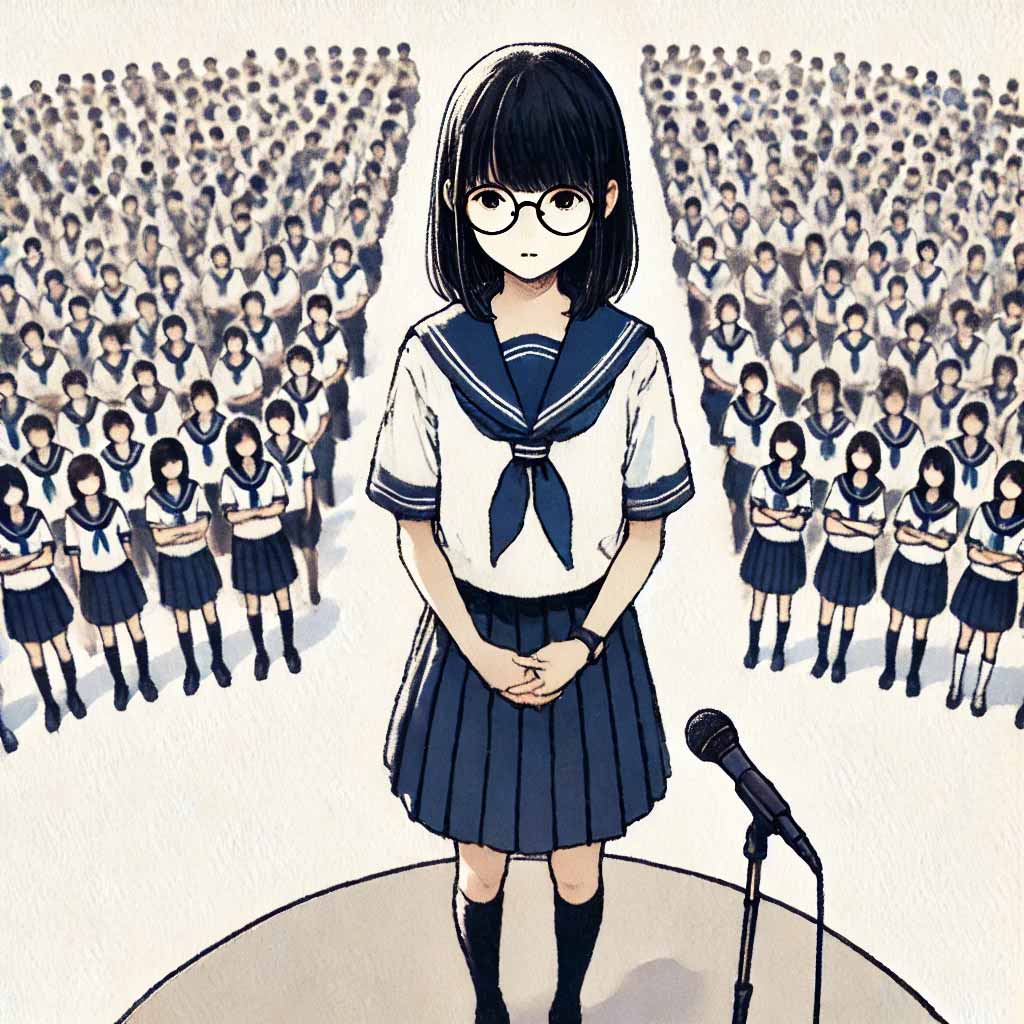 演説している中学生女子