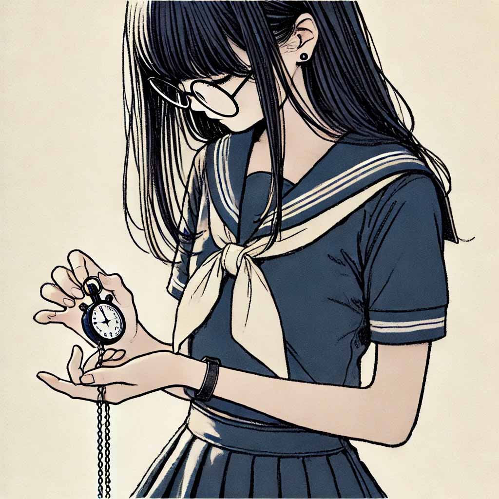 ストップウォッチを使う中学生女子