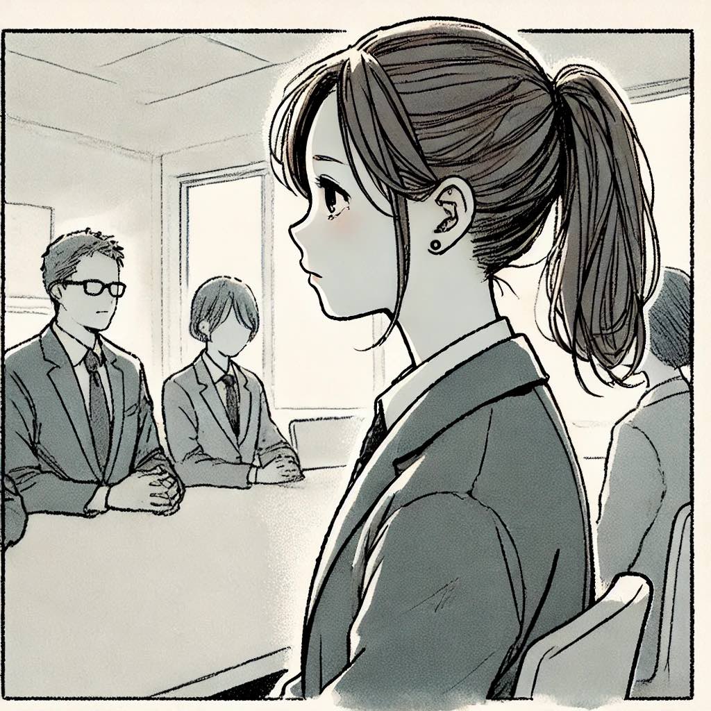 企業の面接を受ける成長した中学生女子