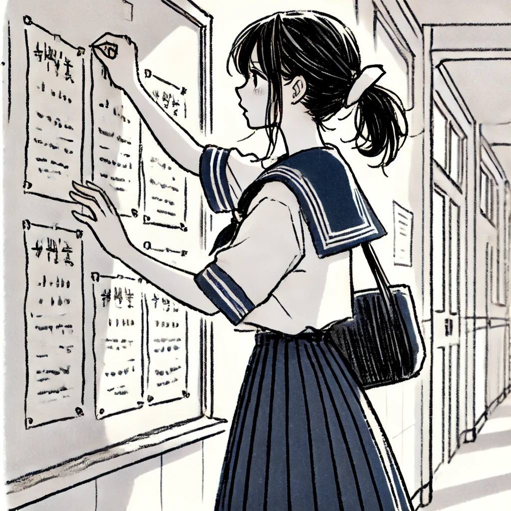 ポスターを貼っている中学生女子