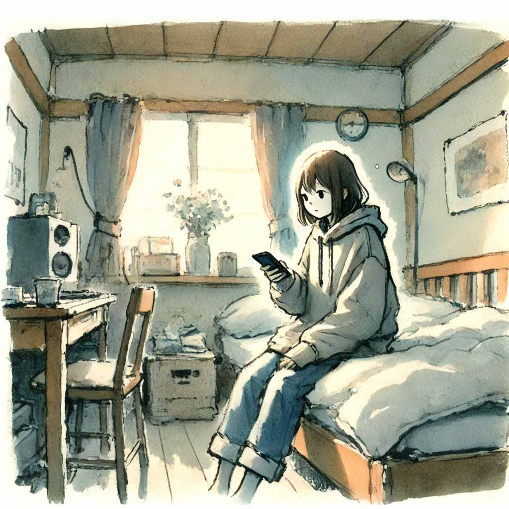 スマホをいじっている中学生女子