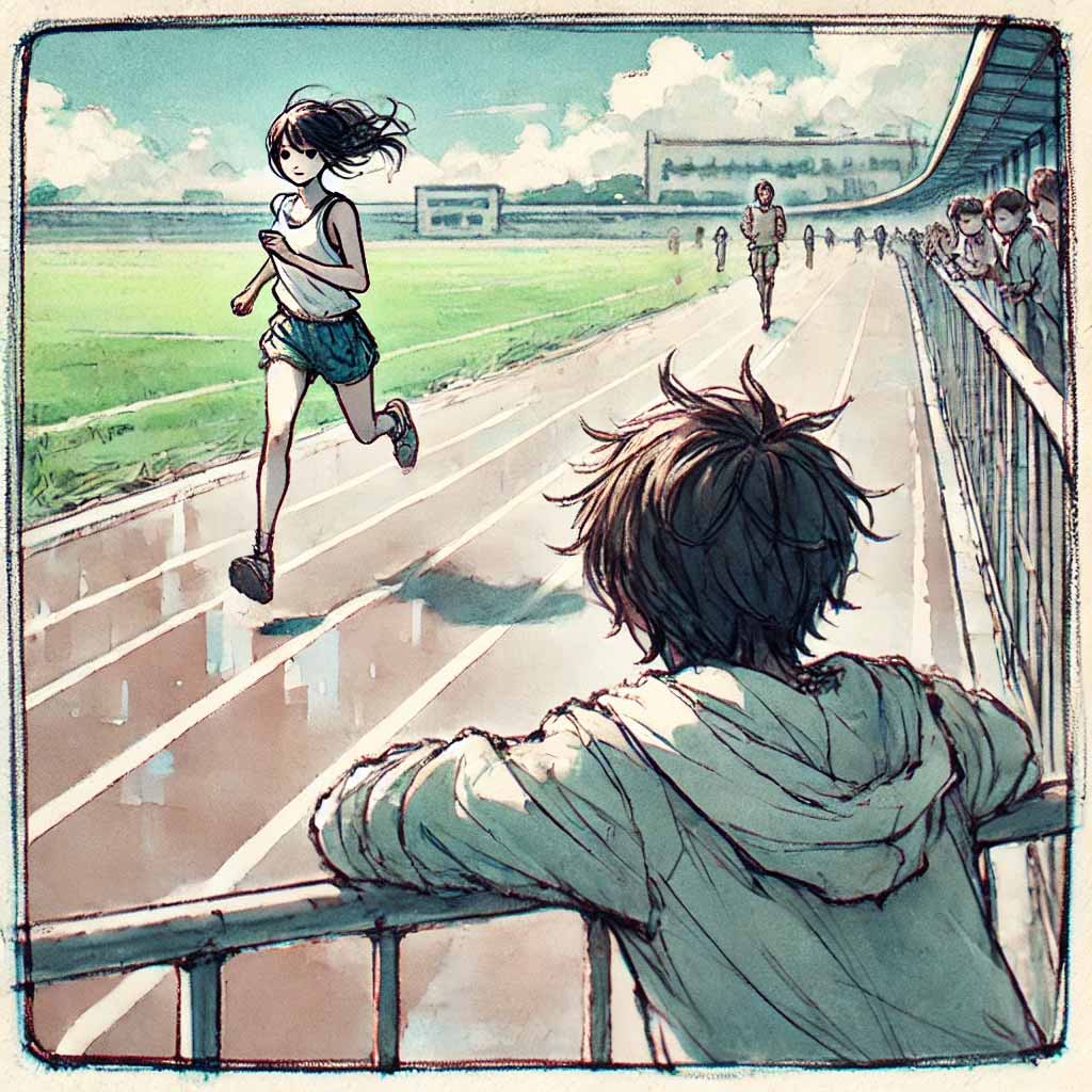 先輩の練習を見ている後輩